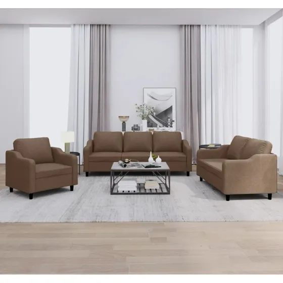 Sofasæt 3 dele i brun polyester med komfortable hynder