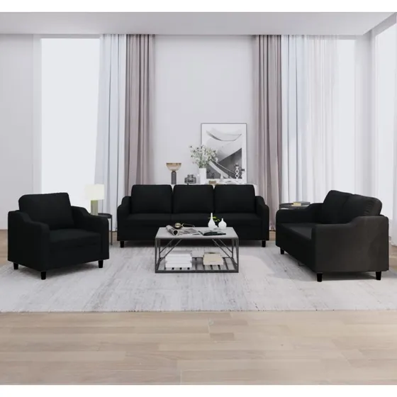 Sofasæt 3 dele med hynder, stof sort (3-person)