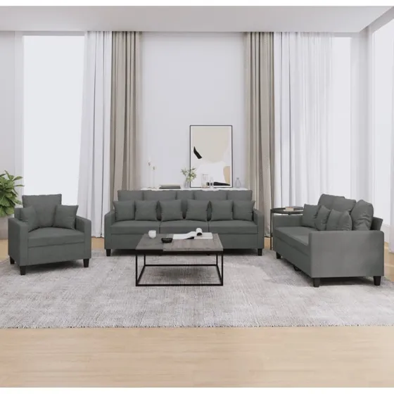 Sofasæt 3 dele i mørkegråt stof med puder