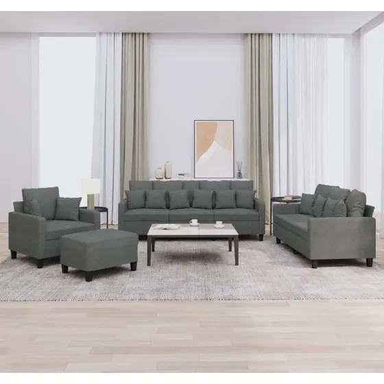 Sofasæt 4 dele i mørkegråt stof med puder
