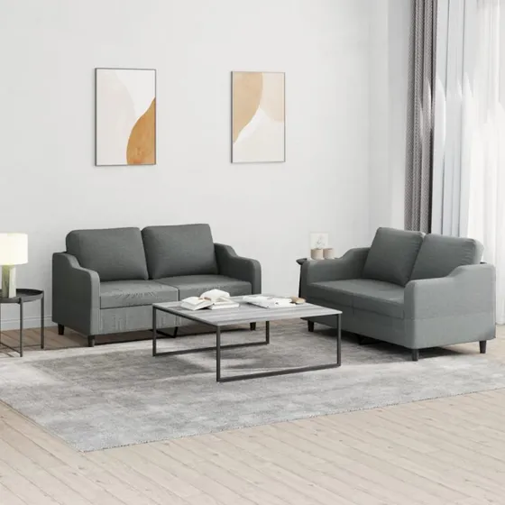 Sofasæt 2 dele med hynder, mørkegrå stof