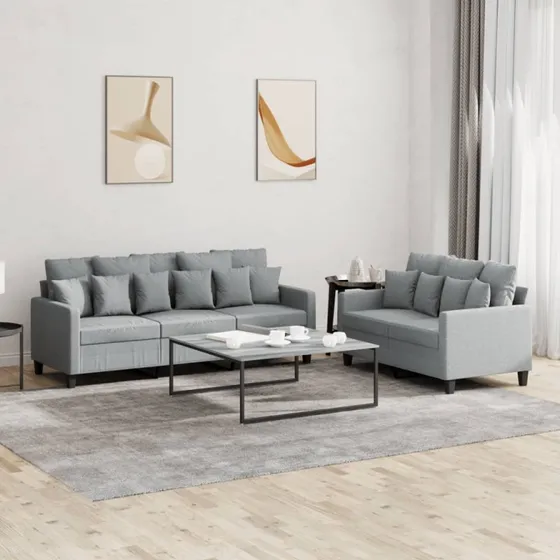 Sofasæt 2 dele med hynder - Lysegrå stof