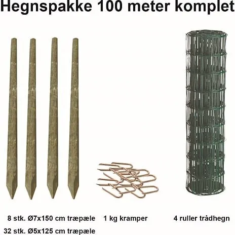 NSH havehegnspakke 100 m grøn med træstolper 80 cm
