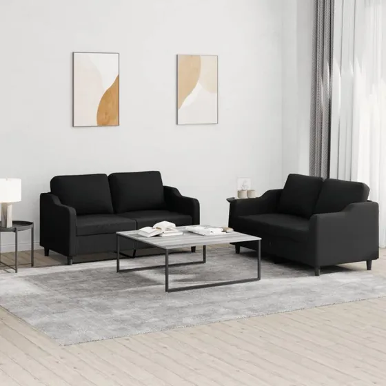 Sofasæt 2 dele med hynder i sort stof