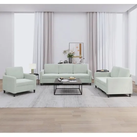 Velour sofasæt 3 dele lysegrå
