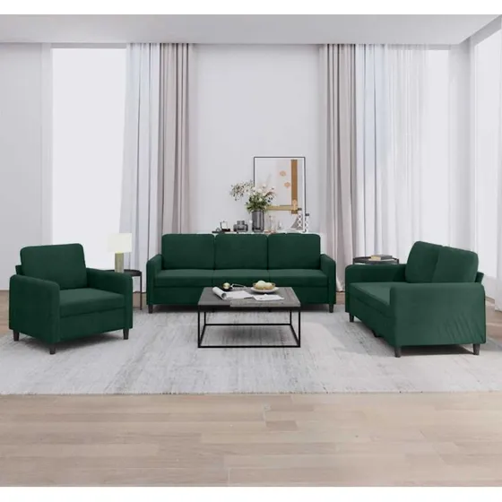 Sofasæt 3 dele i velour mørkegrøn