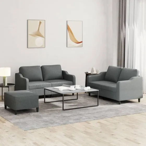 Sofasæt 3 dele m. hynder stof mørkegrå