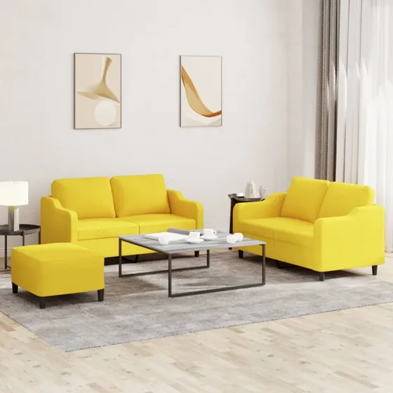 Sofasæt 3 dele i stof, lysegul — komfort & holdbarhed