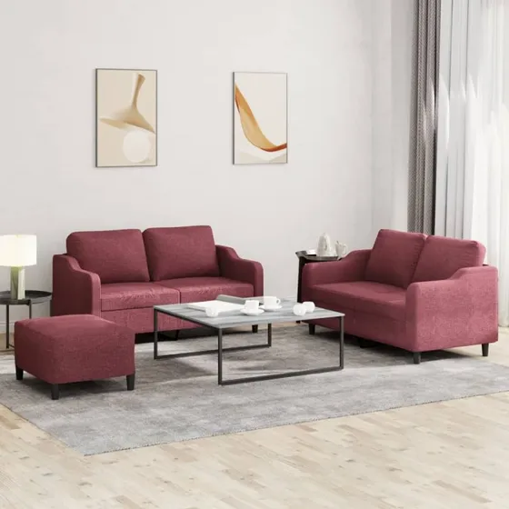 Sofasæt 2 dele med hynder i vinrødt stof