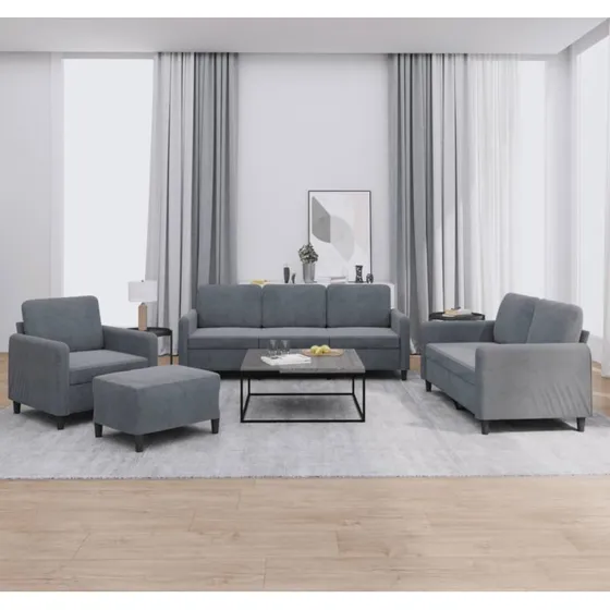 Sofasæt 4 dele i mørkegrå velour