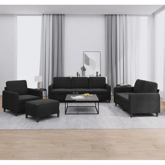 Sofasæt 4 dele i sort velour – komfort & robust stel