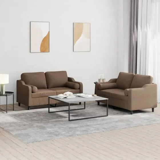 Sofasæt 2 dele i brun stof med puder