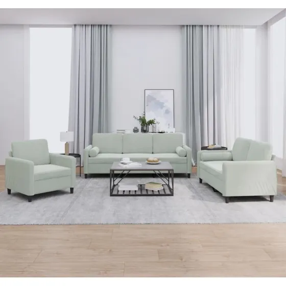 Sofasæt 3 dele i lysegrå velour med puder