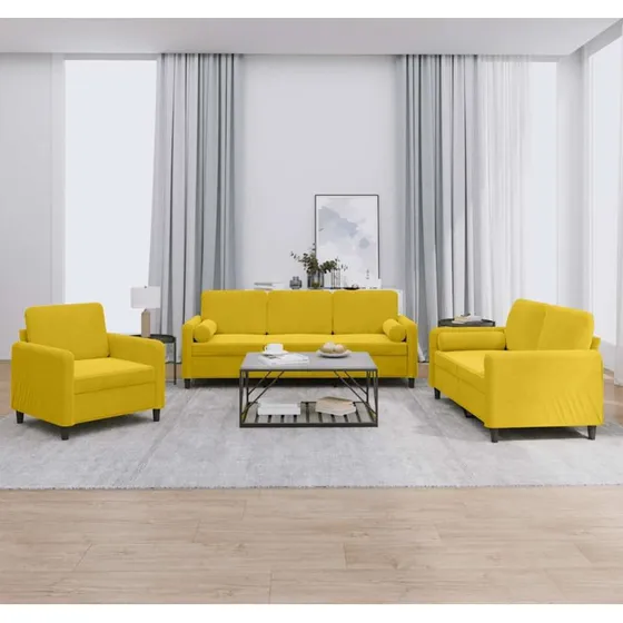 Sofasæt 3 dele i gul velour med puder