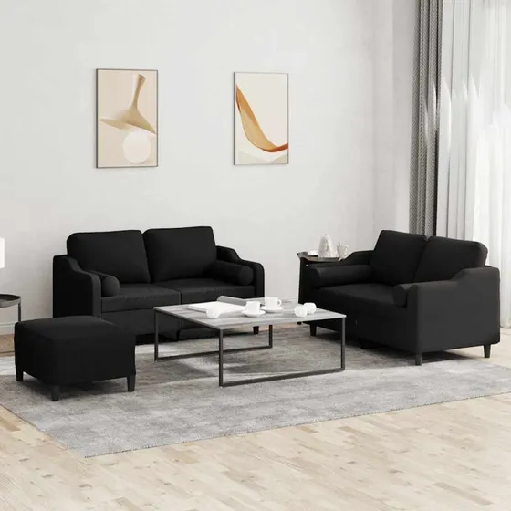 Sofasæt 3 dele med puder – sort stof