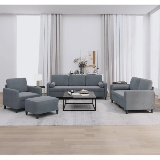 Sofasæt 4 dele i mørkegrå velour med puder
