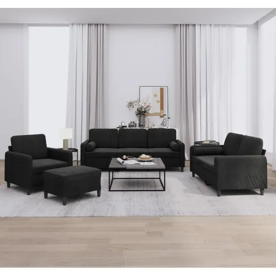 Sofasæt 4 dele i sort velour med puder