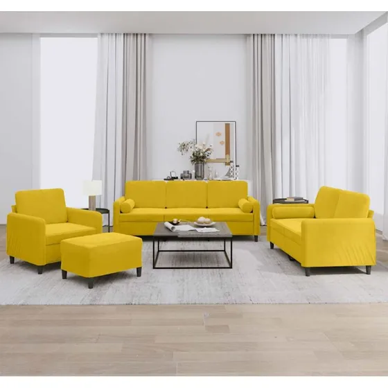 Sofasæt 4 dele i gul velour med puder