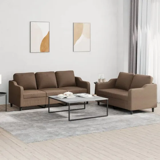 Sofasæt 2 dele med hynder - Brun stof