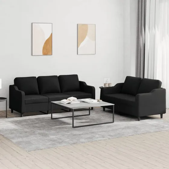 Sofasæt 2 dele med hynder i sort stof