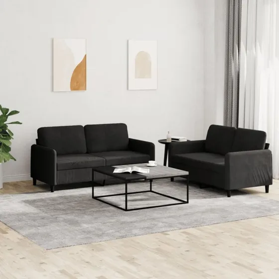 Sofasæt 2 dele i sort velour – komfort & robust stel