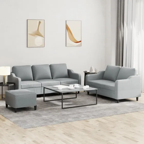 Sofasæt 3-dele i lysegråt stof med hynder