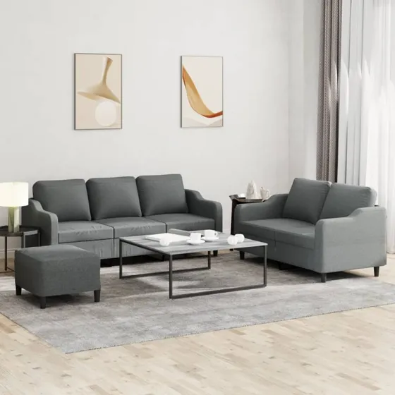 Sofasæt 3‑dele med hynder i mørkegrå stof