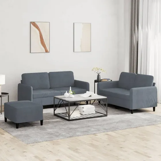 3-dele sofasæt i mørkegrå velour