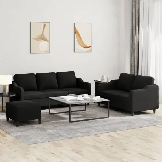 Sofasæt 3 dele i sort stof med hynder
