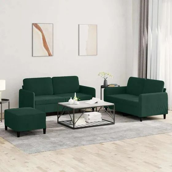 Sofasæt 3 dele velour mørkegrøn