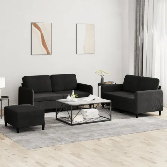 Sofasæt 3 dele i sort velour