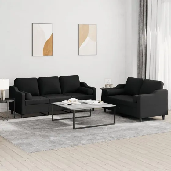 Sofasæt 2 dele i sort stof med puder
