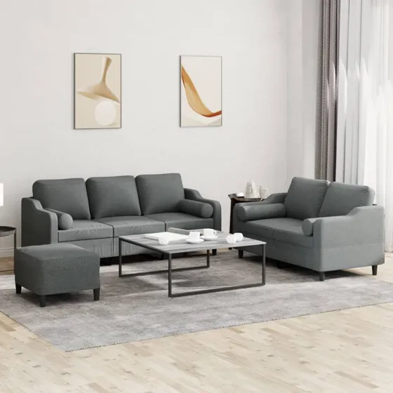 3-personers sofasæt m. puder stof mørkegrå