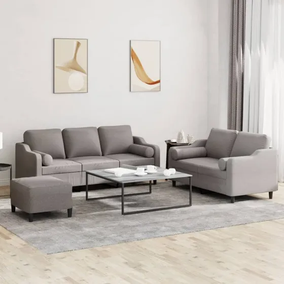Sofasæt 3 dele i gråbrunt stof med puder
