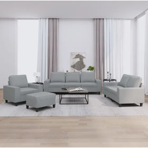 Sofasæt 4 dele i lysegråt stof – komfort & holdbarhed