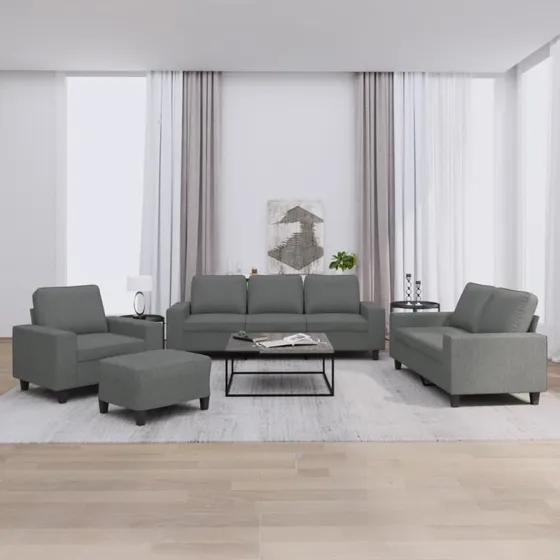 Sofasæt 4 dele i mørkegrå stof