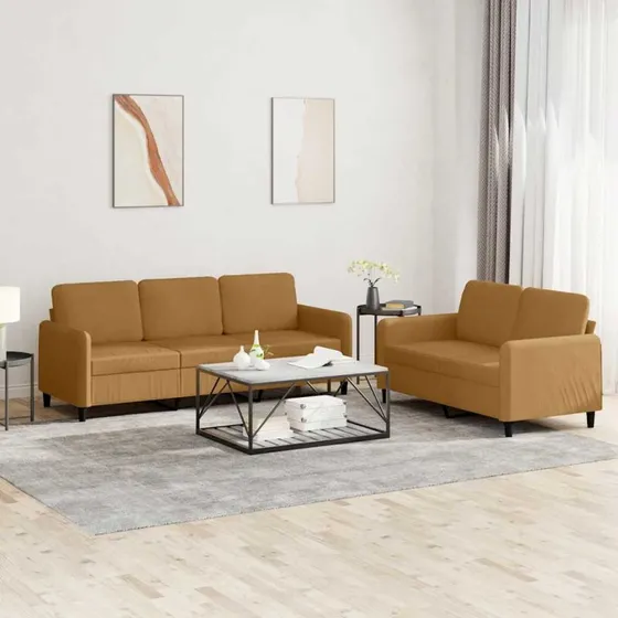 Sofasæt 2 dele i brun velour — komfort & robust stel