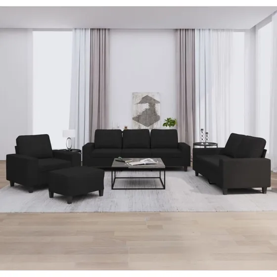 4-dele sofasæt i sort stof – komfortabel & robust
