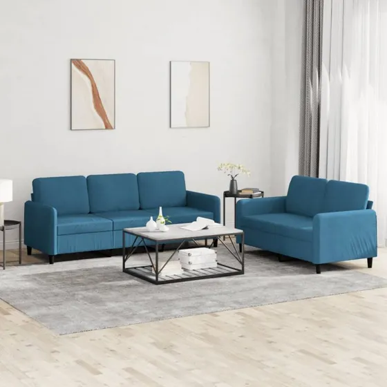 Sofasæt 2 dele i blå velour