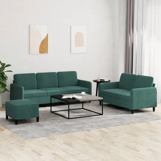 Sofasæt 3 dele i velour mørkegrøn