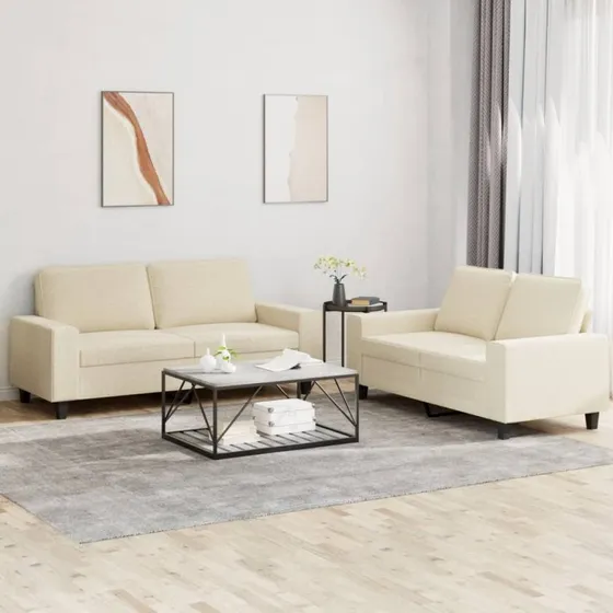 Sofasæt 2 dele i creme stof – komfort og holdbarhed
