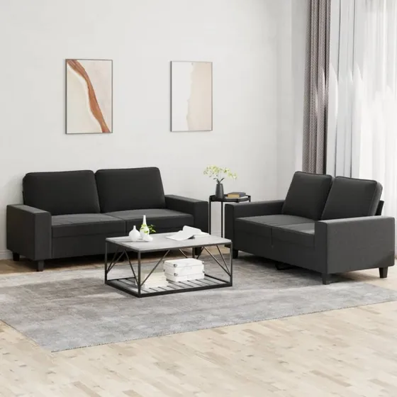 Sofasæt 2 dele i sort stof – komfortabel og robust