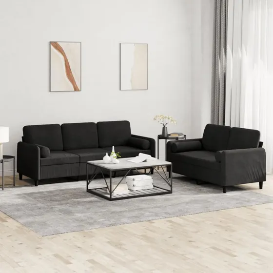 Sofasæt 2 dele i sort velour med puder