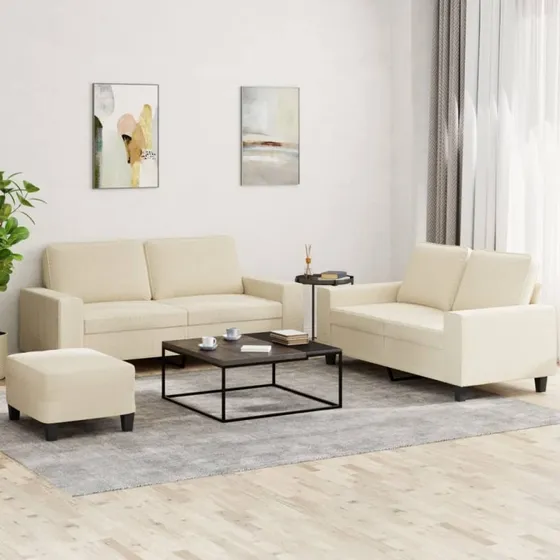 Sofasæt 3 dele i creme stof – komfortabel og robust