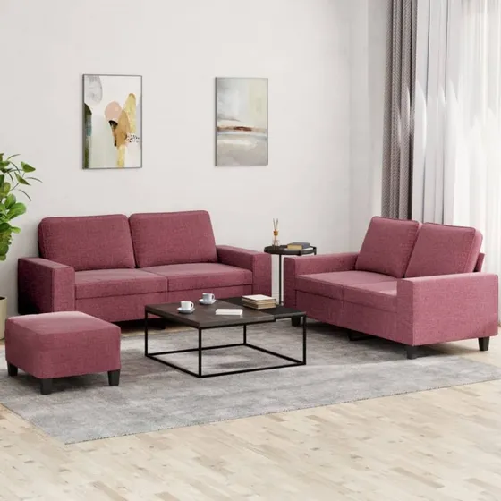 Sofasæt 3 dele i vinrødt stof