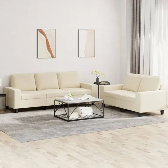 Sofasæt 2 dele i creme stof – robust & komfortabel