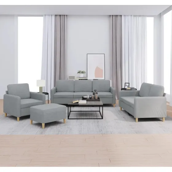 Sofasæt 4 dele med hynder i lysegråt stof