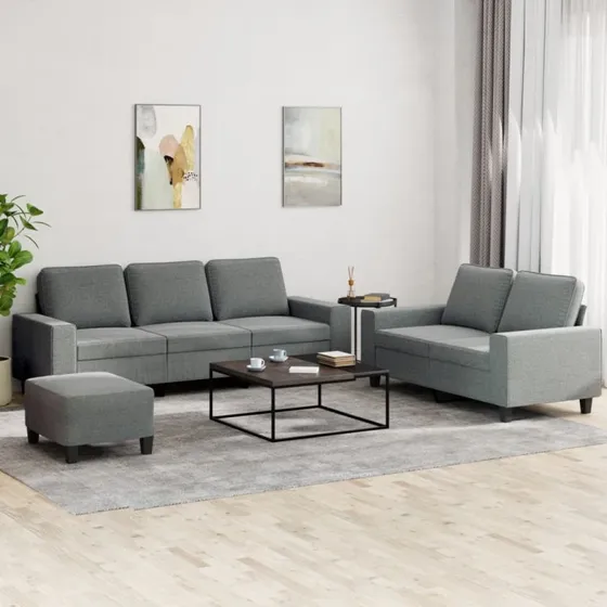 Sofasæt 3 dele i mørkegråt stof