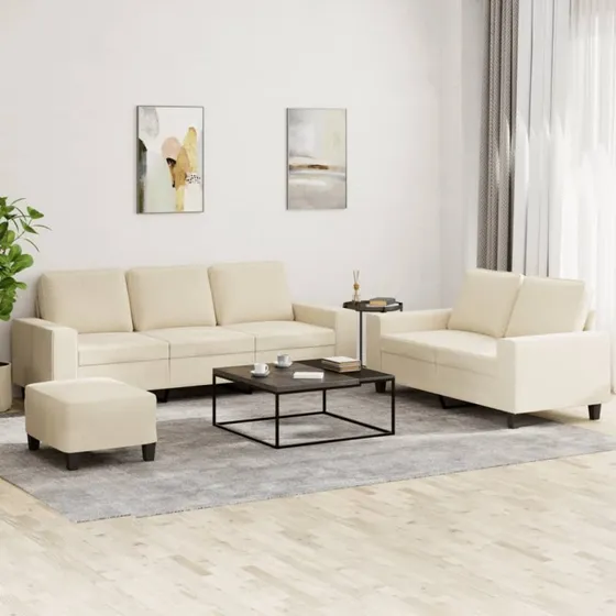 Sofasæt 3 dele i creme stof – komfortabelt & robust