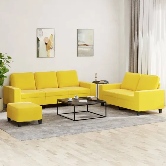Sofasæt 3 dele i stof - lysegul